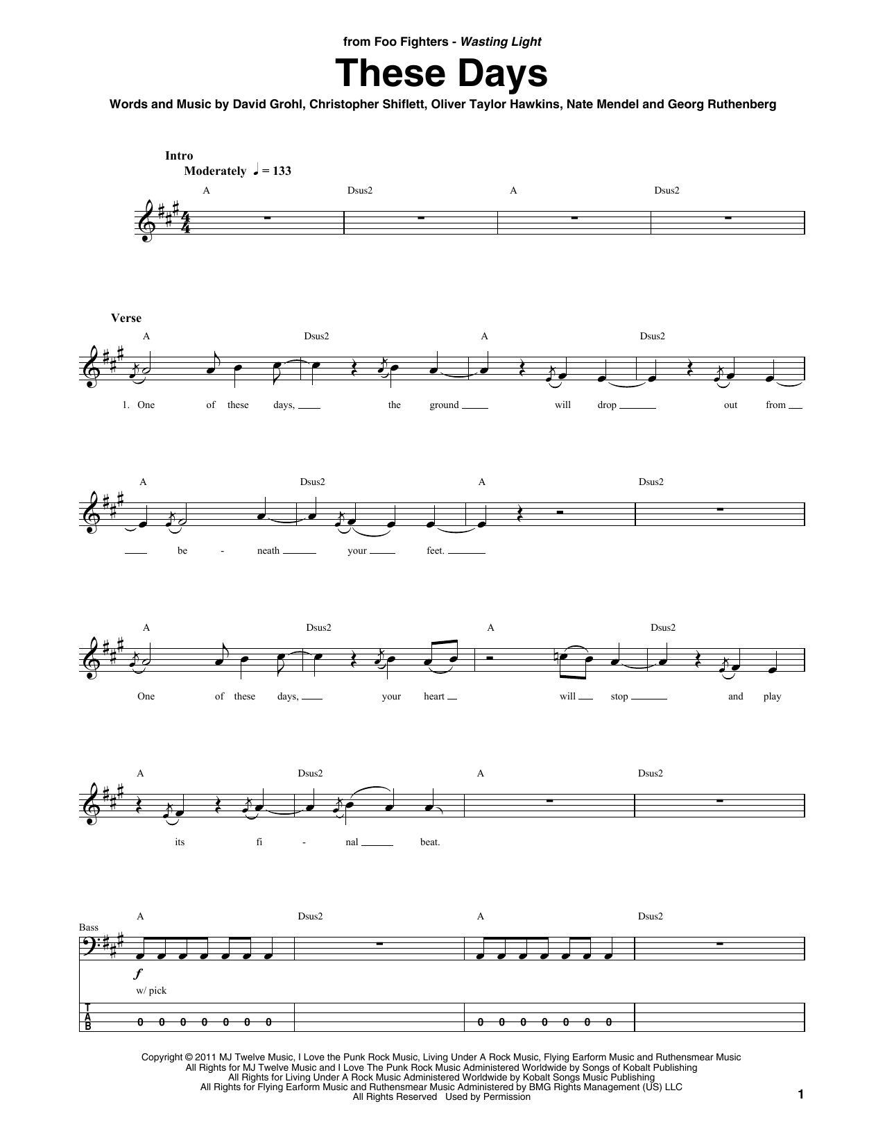 These Days (Bass Guitar Tab) von Foo Fighters