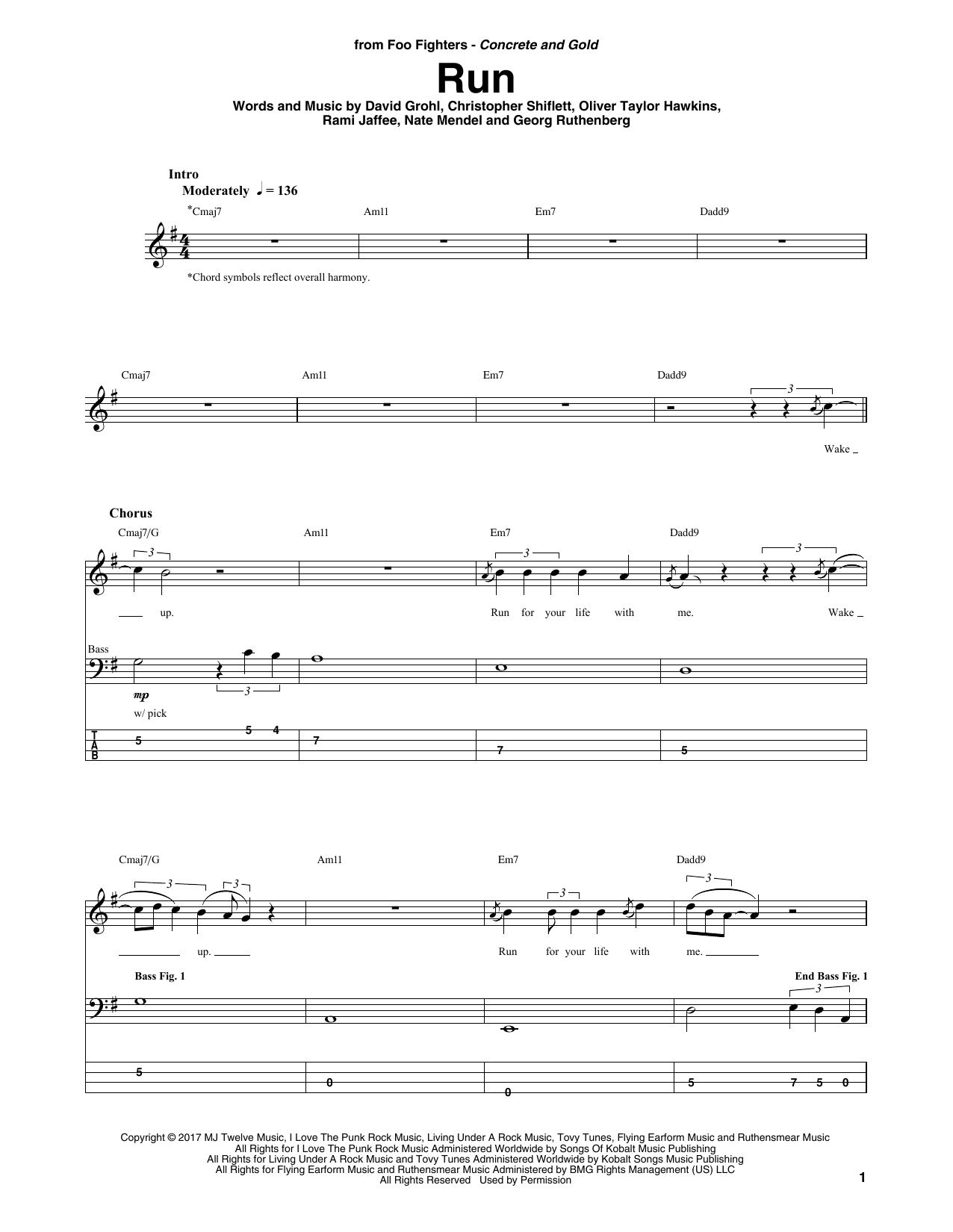 Run (Bass Guitar Tab) von Foo Fighters