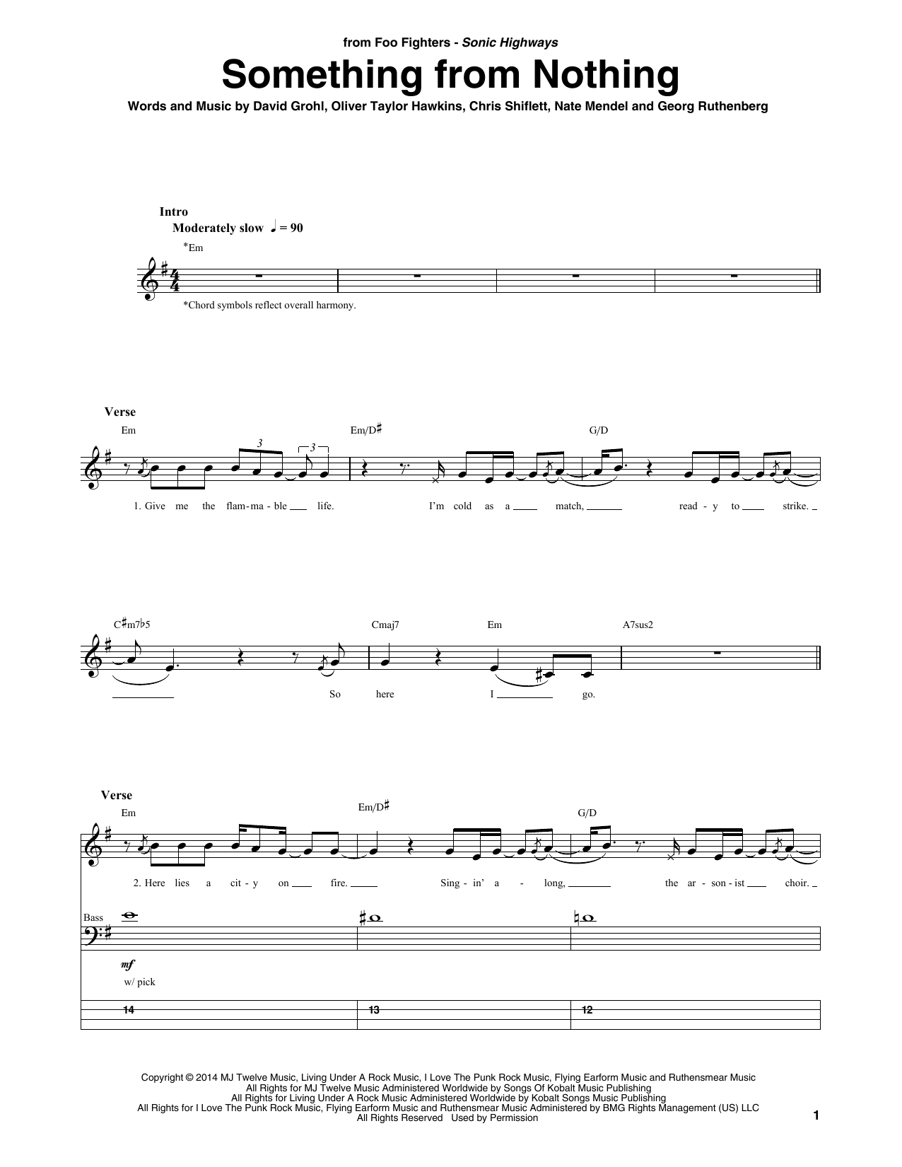 Something From Nothing (Bass Guitar Tab) von Foo Fighters