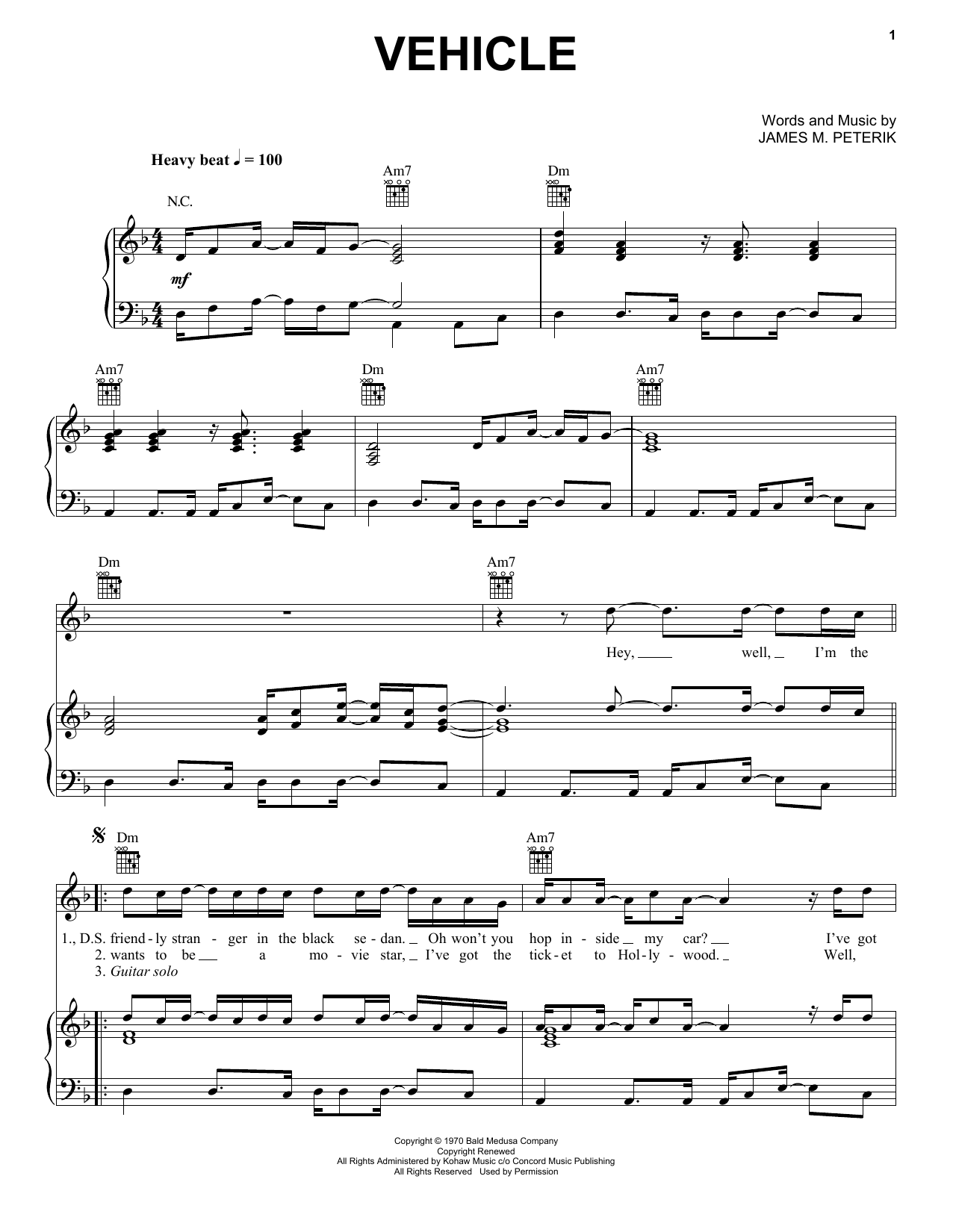 Vehicle (Piano, Vocal & Guitar Chords (Right-Hand Melody)) von The Ides Of March