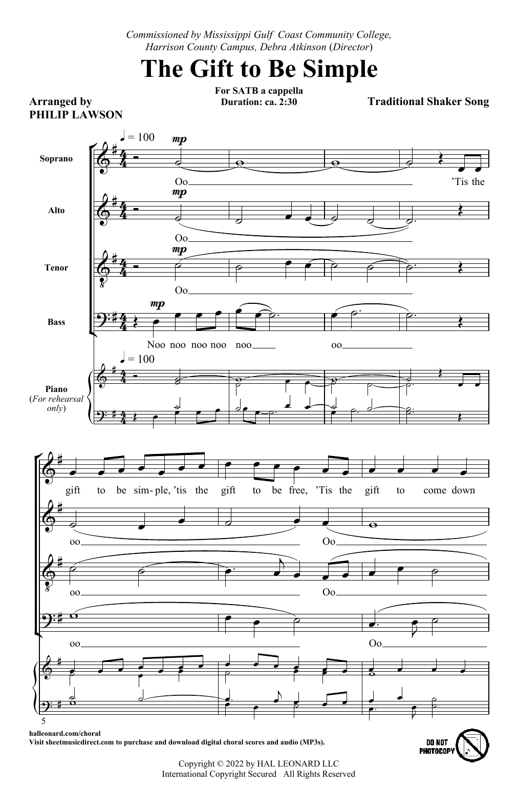 The Gift To Be Simple (arr. Philip Lawson) (SATB Choir) von Traditional Shaker Song