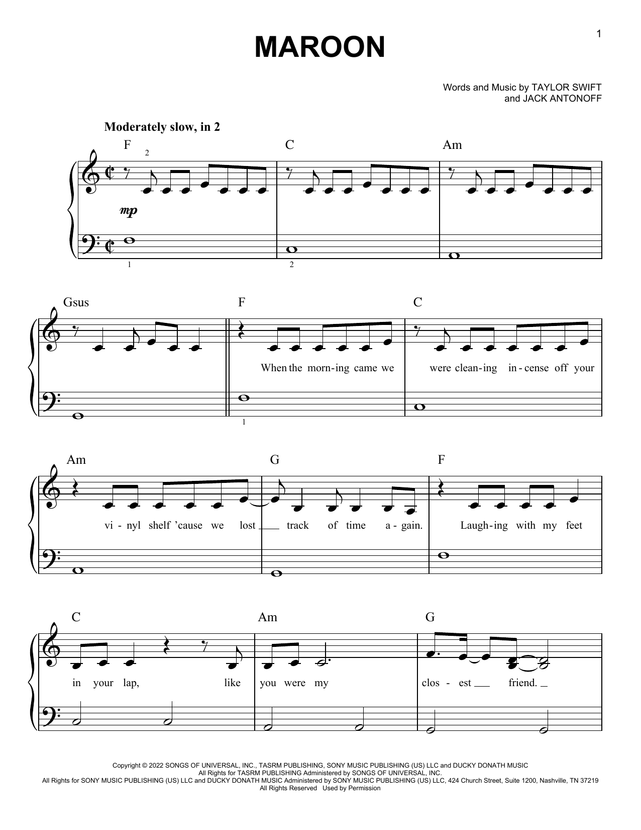 Maroon (Easy Piano) von Taylor Swift