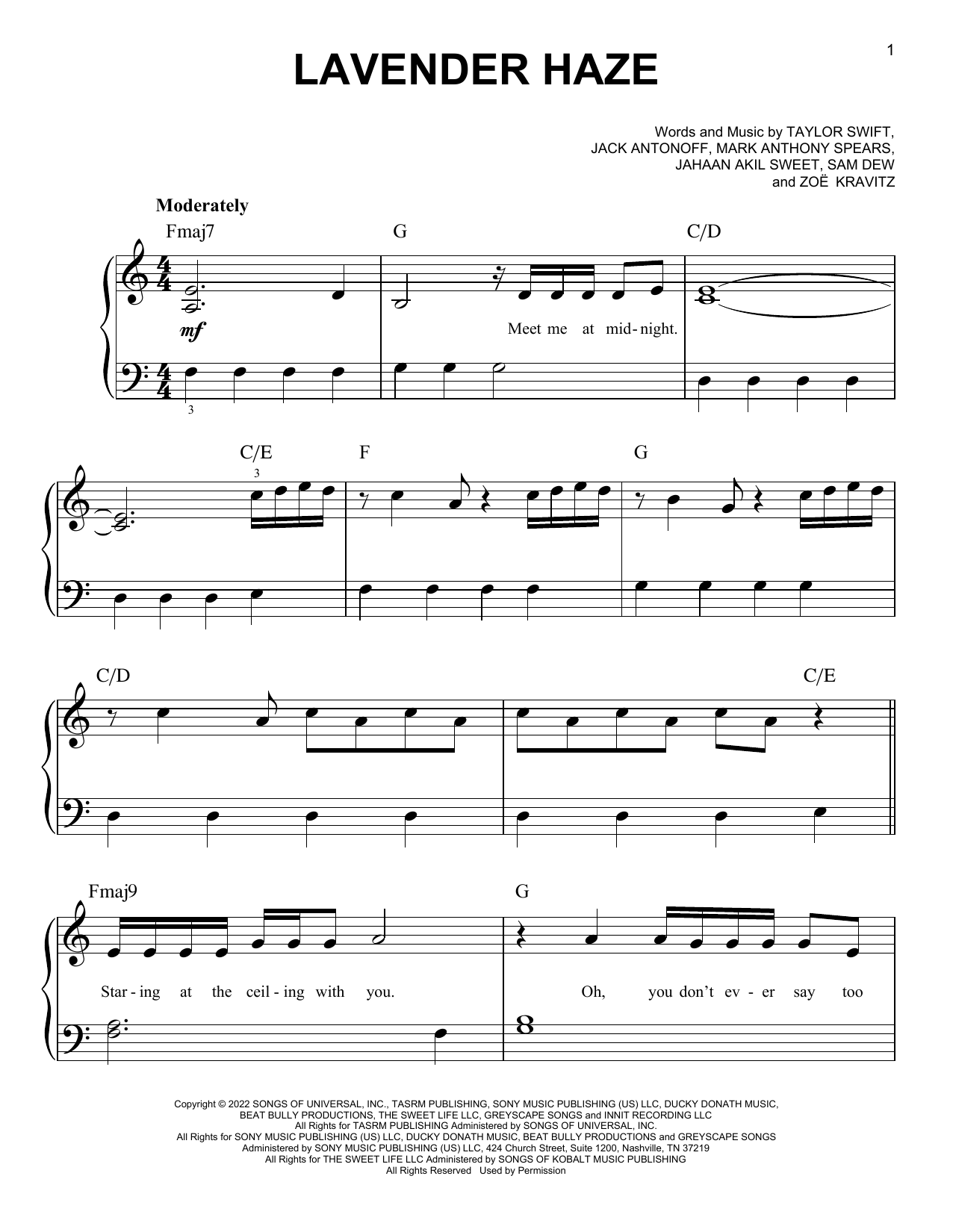 Lavender Haze (Easy Piano) von Taylor Swift