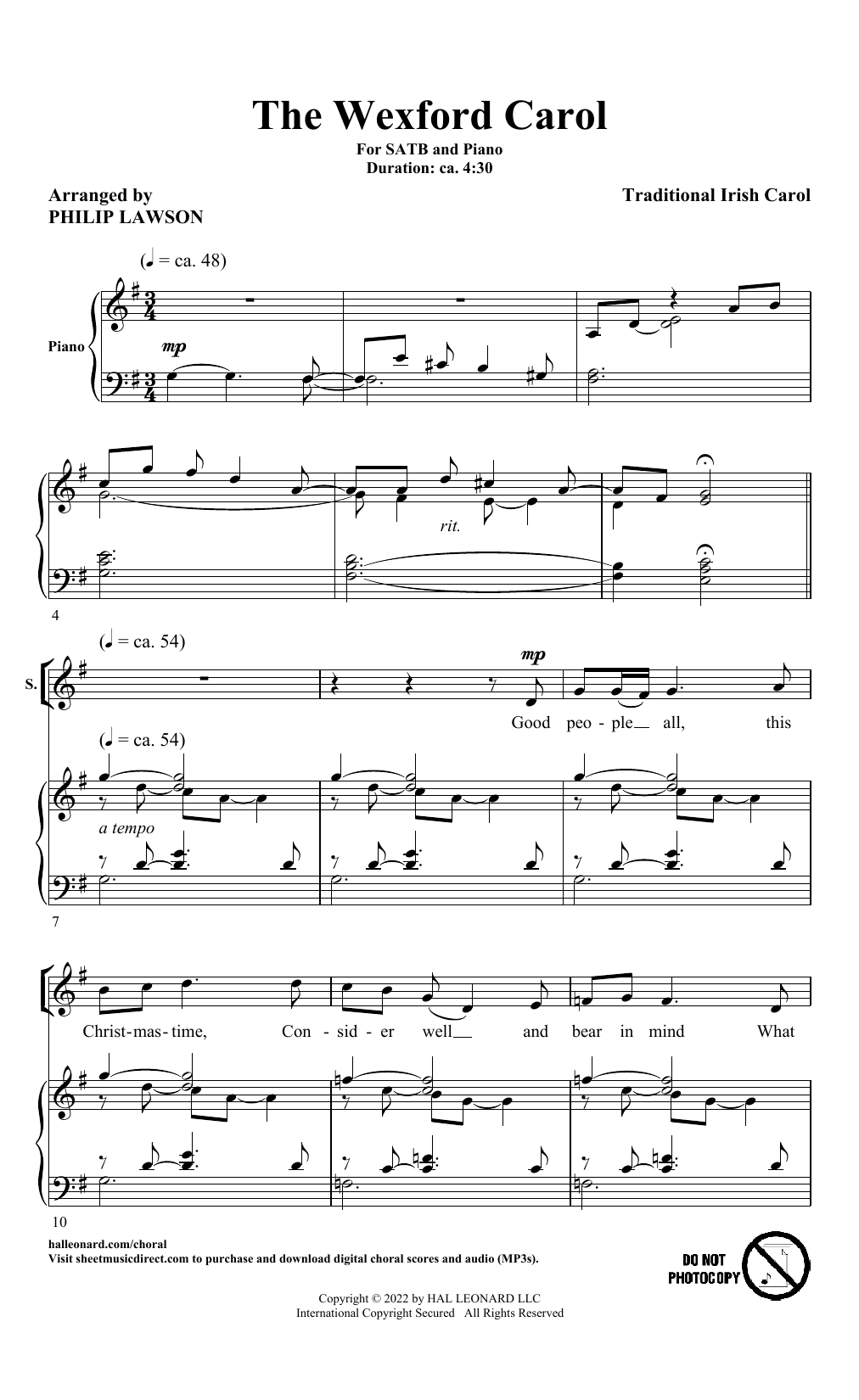 The Wexford Carol (arr. Philip Lawson) (SATB Choir) von Traditional Irish Carol