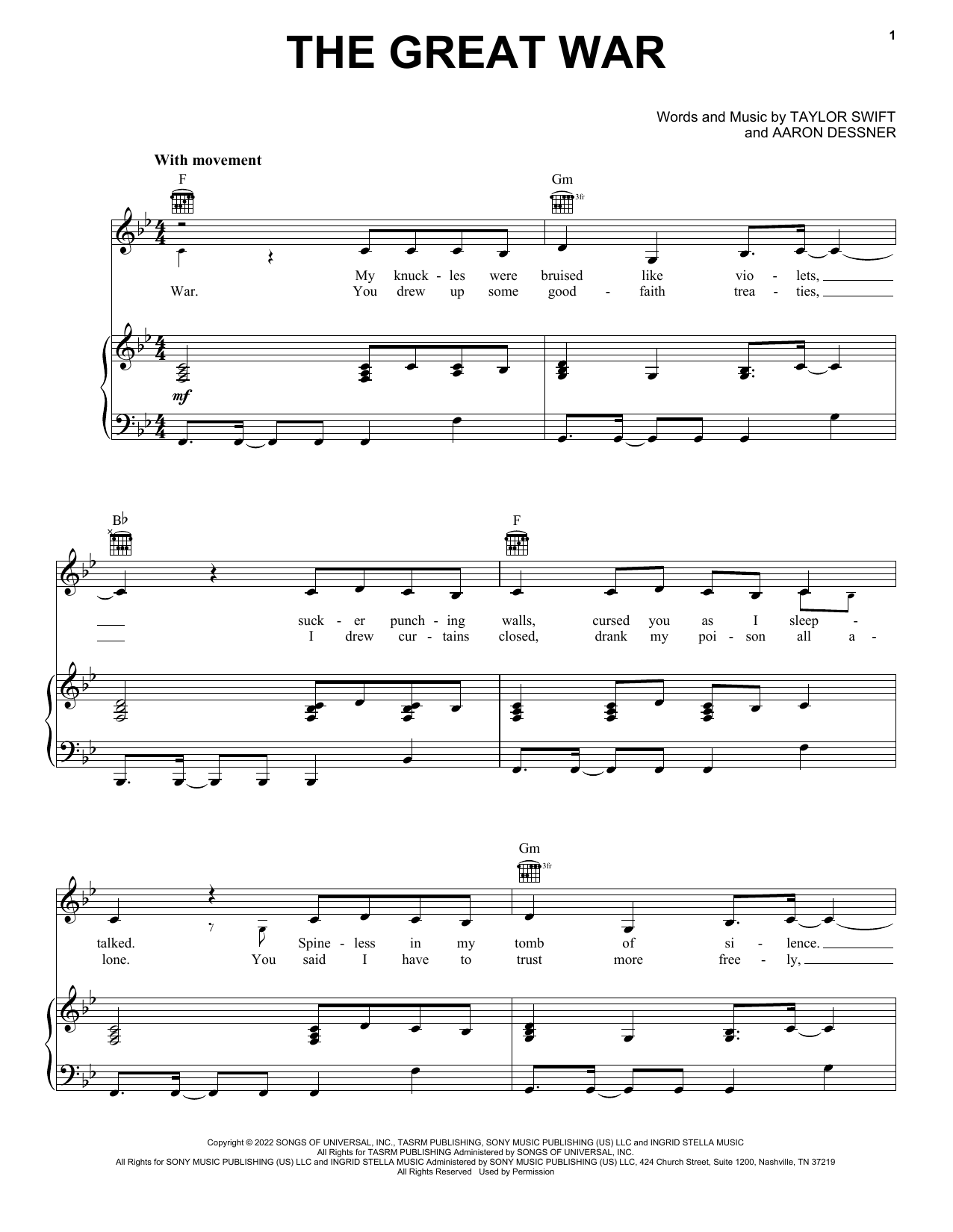 The Great War (Piano, Vocal & Guitar Chords (Right-Hand Melody)) von Taylor Swift
