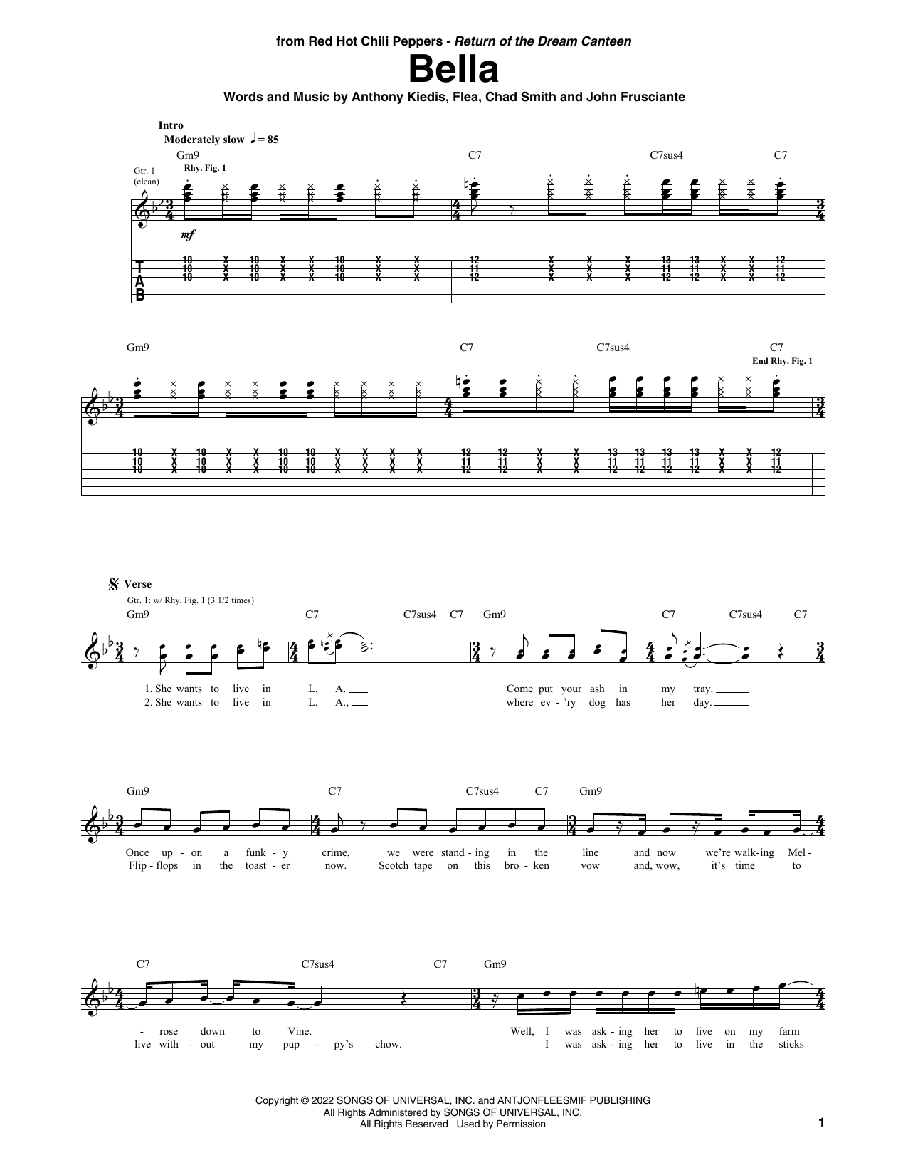 Bella (Guitar Tab) von Red Hot Chili Peppers