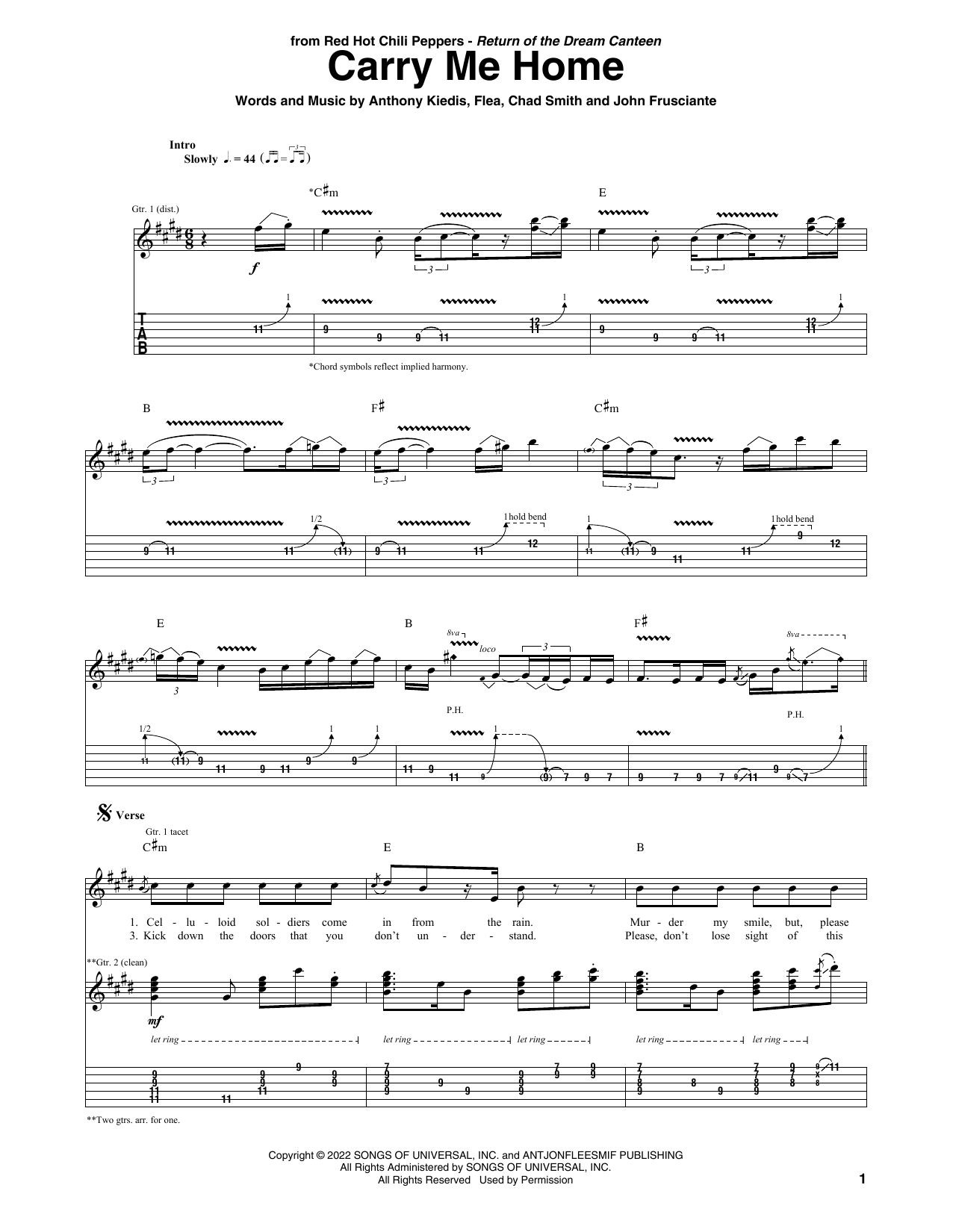 Carry Me Home (Guitar Tab) von Red Hot Chili Peppers