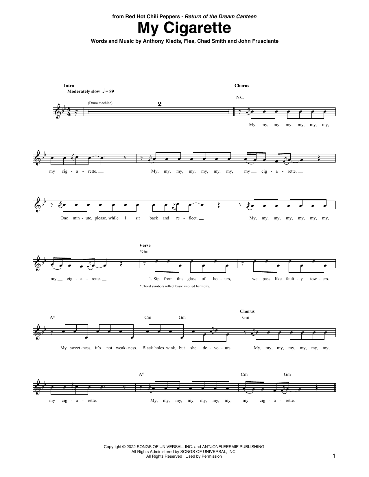 My Cigarette (Guitar Tab) von Red Hot Chili Peppers