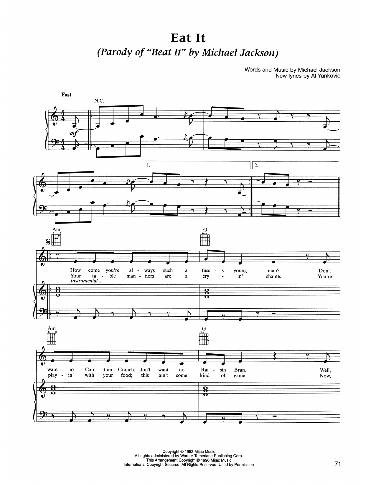 Eat It (Piano, Vocal & Guitar Chords (Right-Hand Melody)) von 