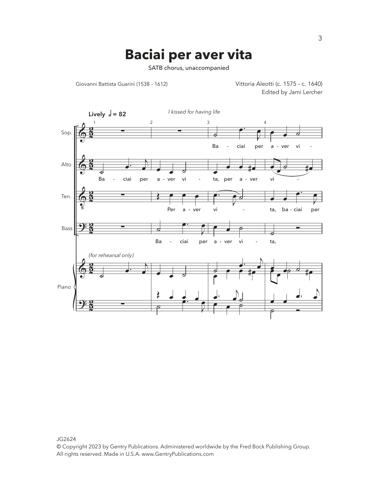 Baciai Per Aver Vita (SATB Choir) von Vittoria Aleotti