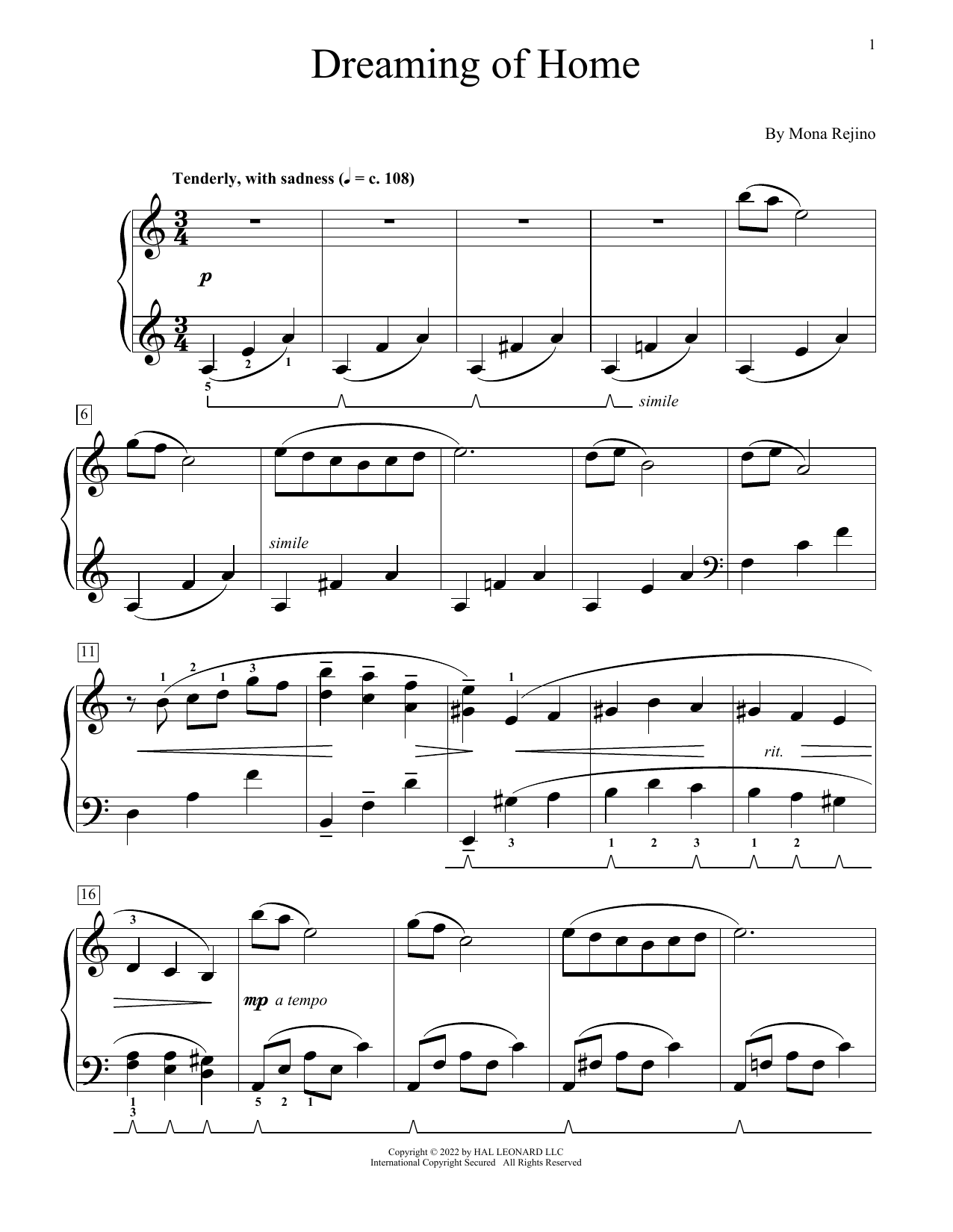 Dreaming Of Home (Educational Piano) von Mona Rejino