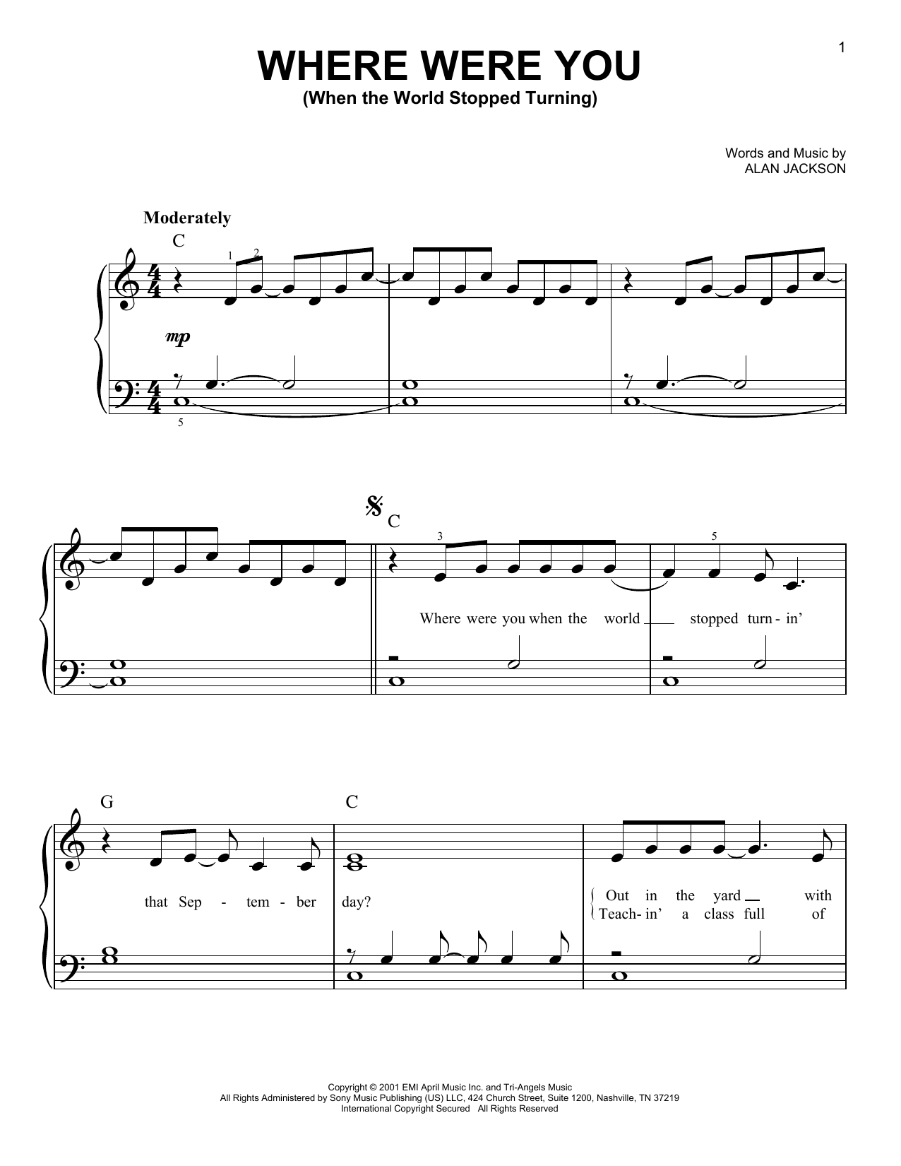 Where Were You (When The World Stopped Turning) (Very Easy Piano) von Alan Jackson