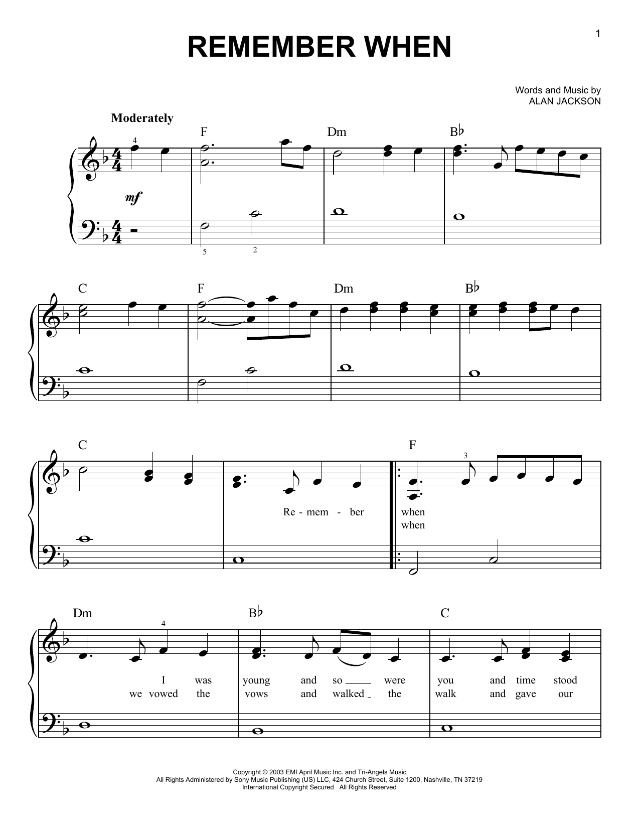 Remember When (Very Easy Piano) von Alan Jackson