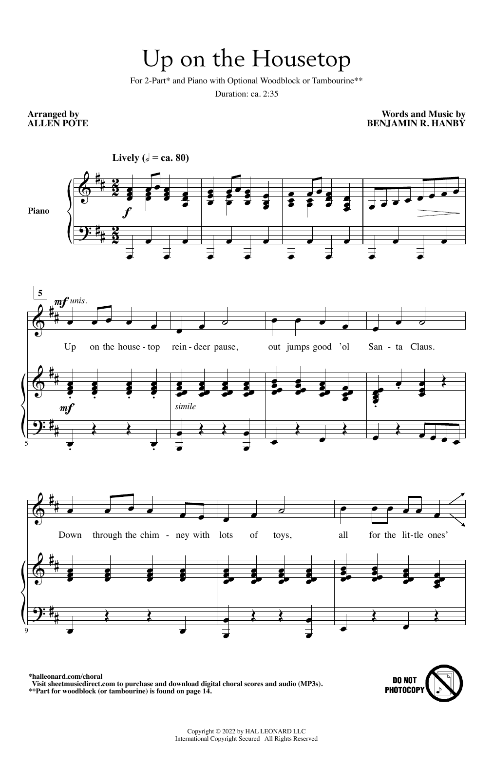 Up On The Housetop (arr. Allen Pote) (2-Part Choir) von Benjamin R. Hanby