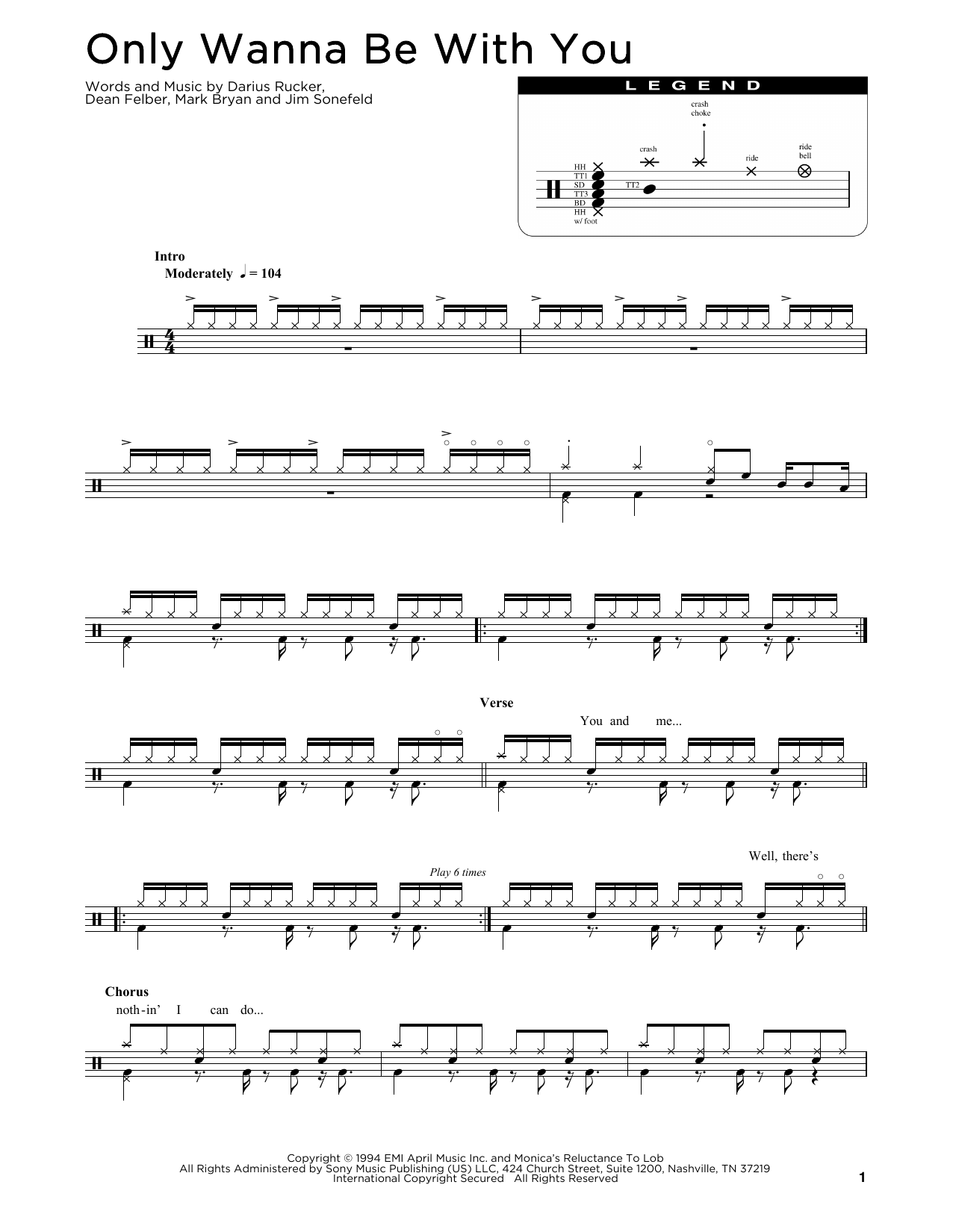 Only Wanna Be With You (Drum Chart) von Hootie & The Blowfish