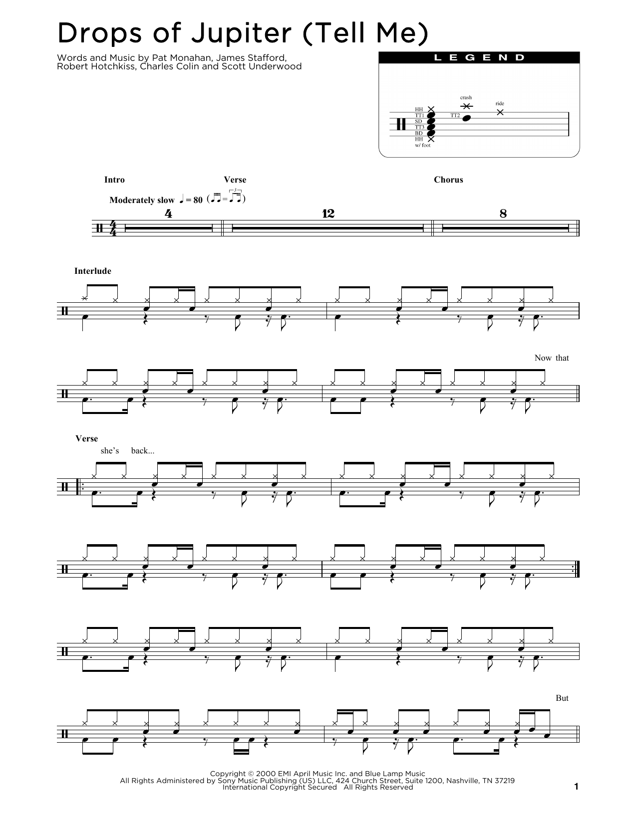 Drops Of Jupiter (Tell Me) (Drum Chart) von Train