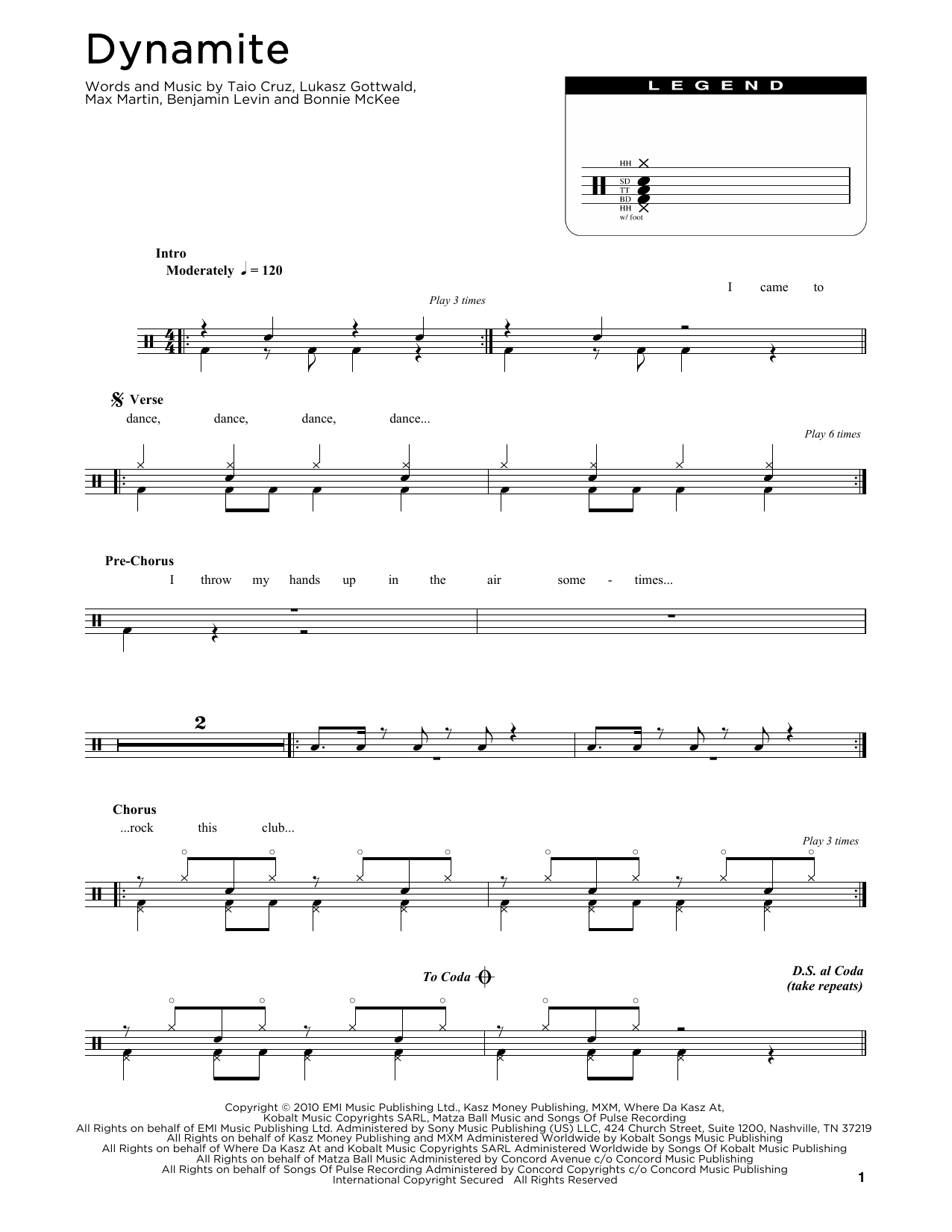 Dynamite (Drum Chart) von Taio Cruz