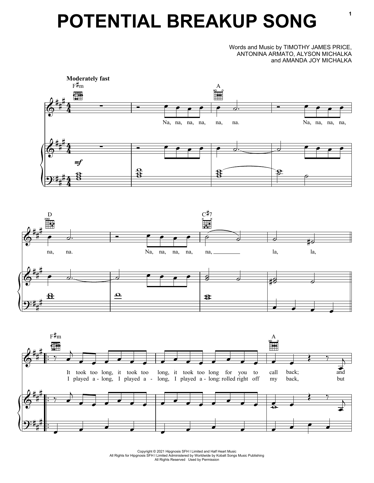 Potential Breakup Song (Piano, Vocal & Guitar Chords (Right-Hand Melody)) von Aly & AJ
