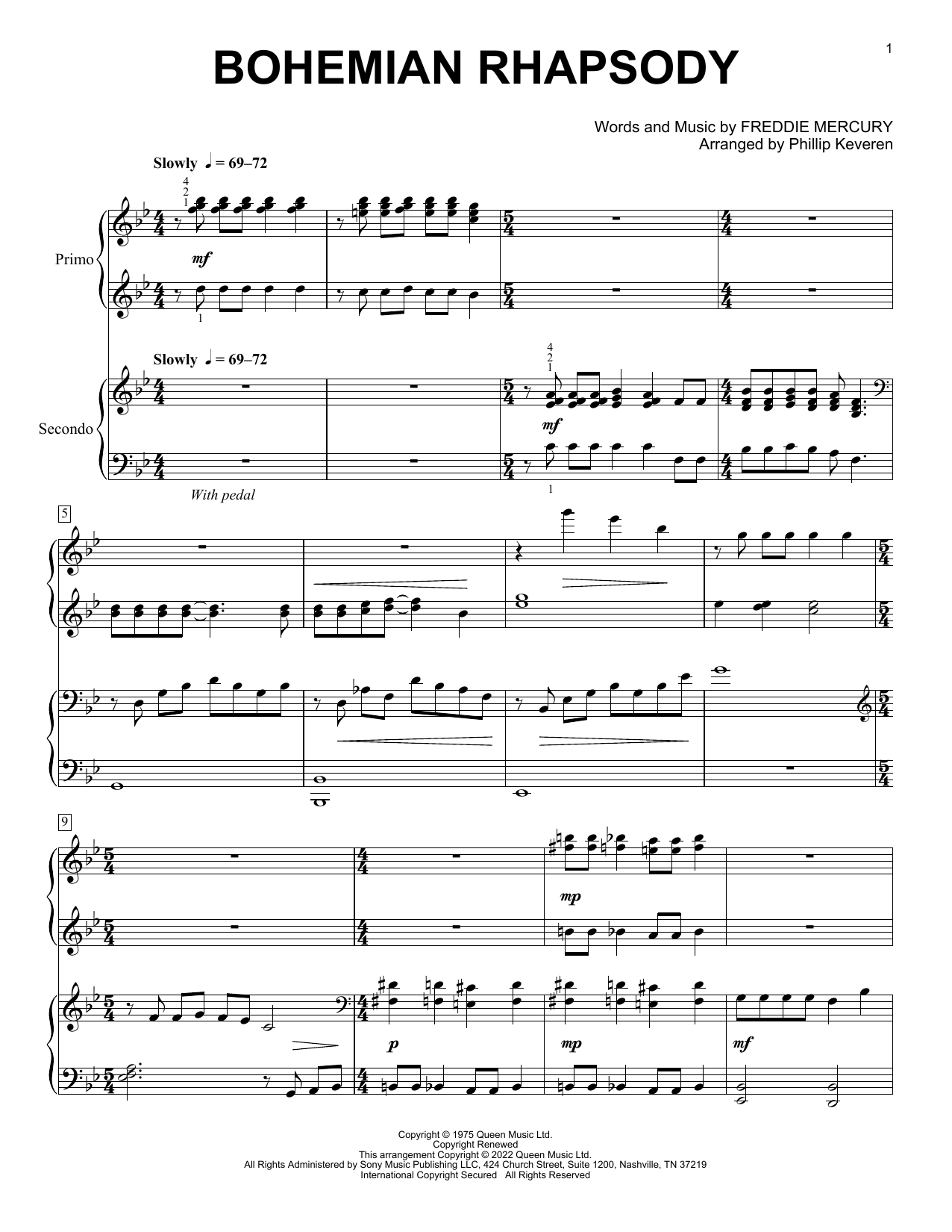 Bohemian Rhapsody (arr. Phillip Keveren) (Piano Duet) von Queen