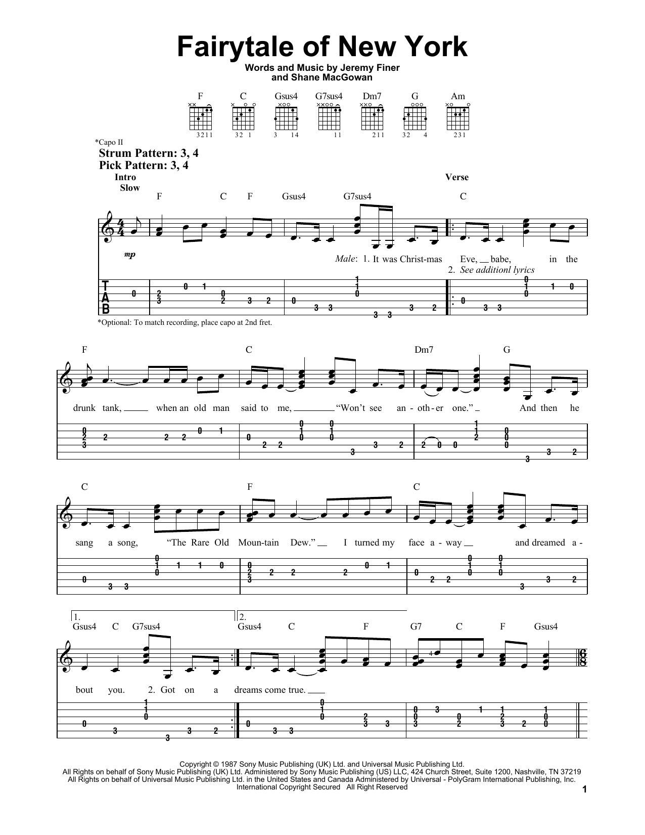 Fairytale Of New York (Easy Guitar Tab) von The Pogues & Kirsty MacColl