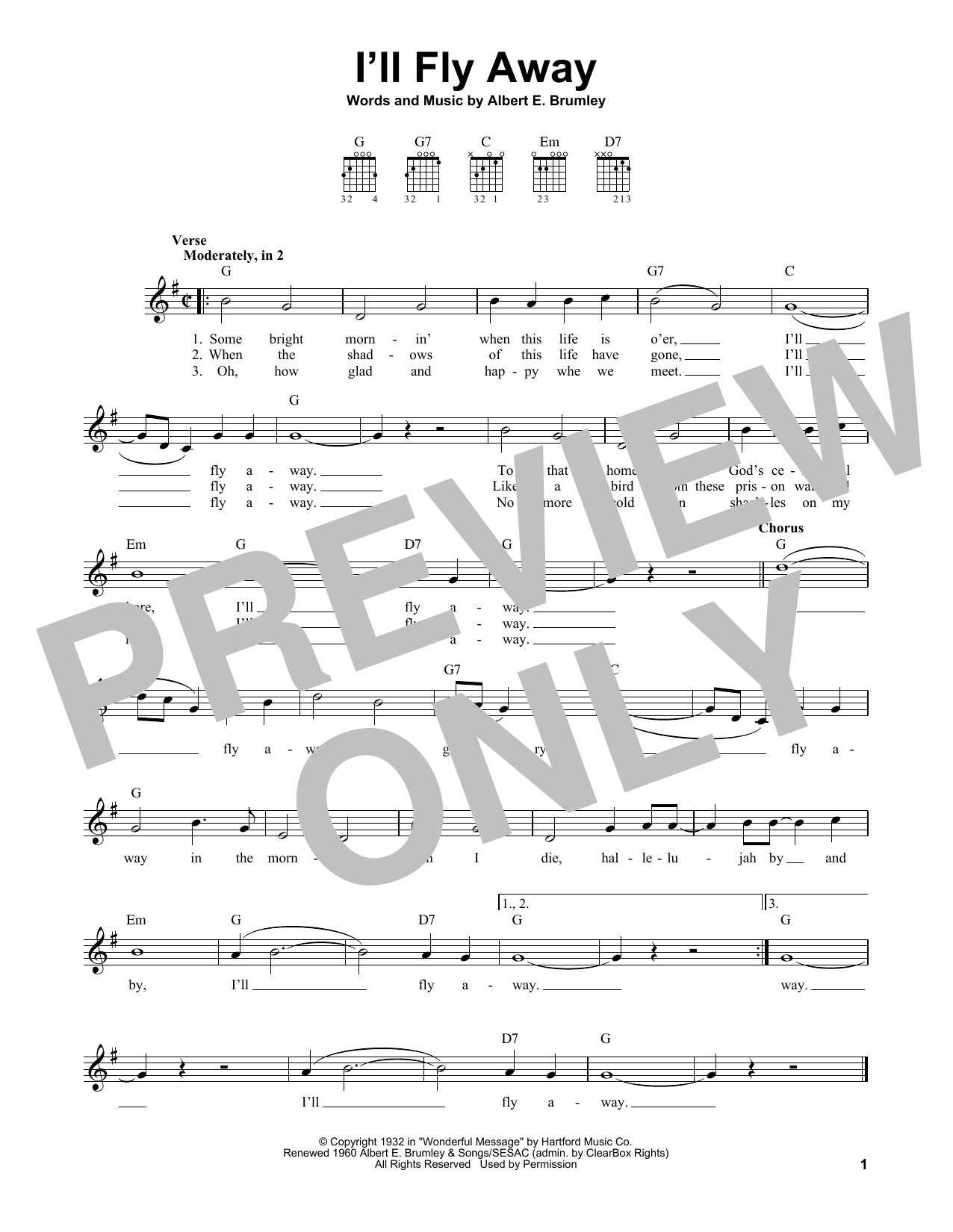 I'll Fly Away (Easy Guitar) von Albert E. Brumley