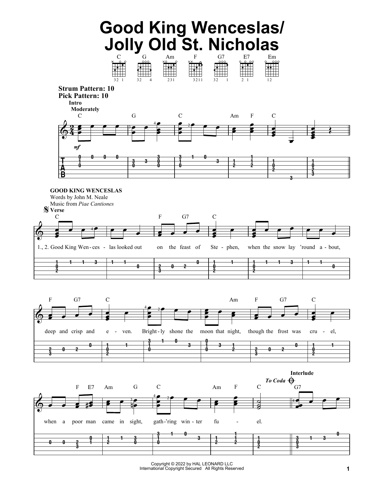 Good King Wenceslas/Jolly Old Saint Nicholas (Easy Guitar Tab) von Various