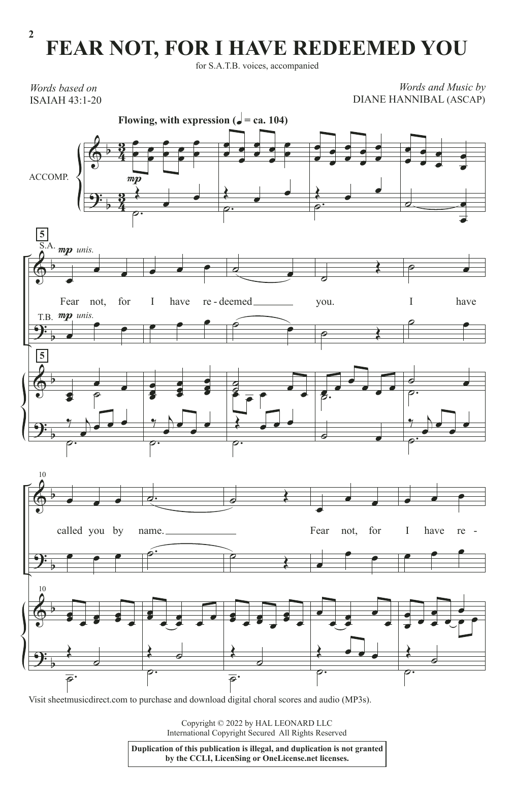 Fear Not, For I Have Redeemed You (SATB Choir) von Diane Hannibal