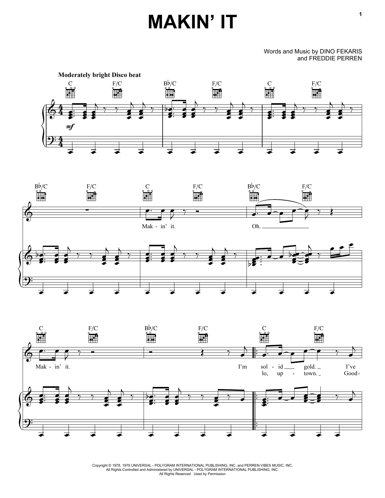 Makin' It (Piano, Vocal & Guitar Chords (Right-Hand Melody)) von David Naughton