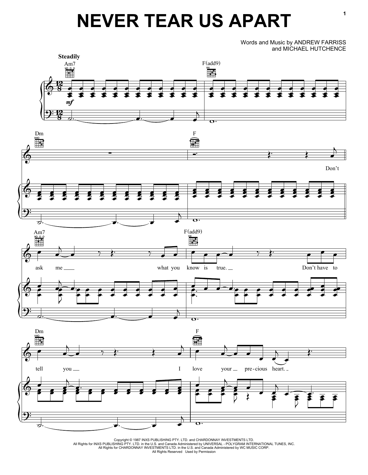 Never Tear Us Apart (Piano, Vocal & Guitar Chords (Right-Hand Melody)) von INXS