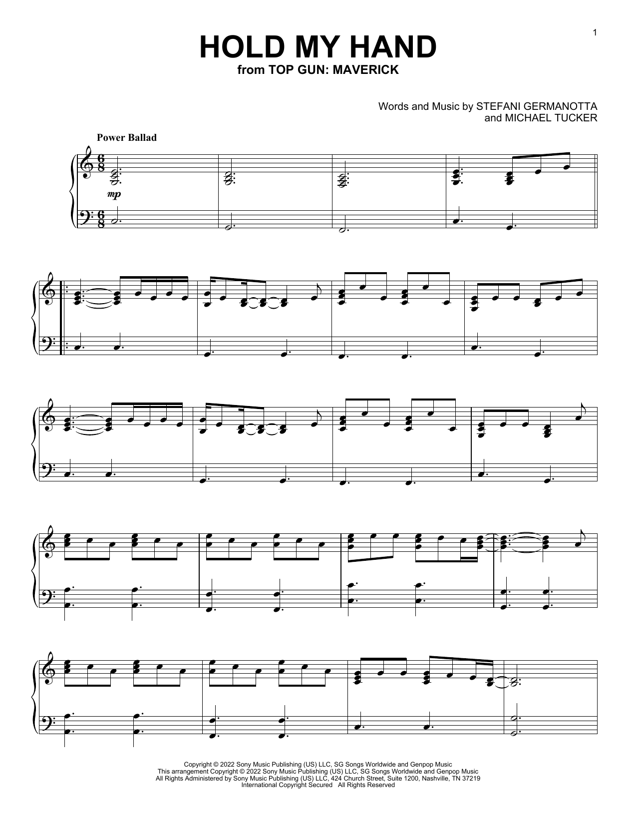 Hold My Hand (from Top Gun: Maverick) (Piano Solo) von Lady Gaga