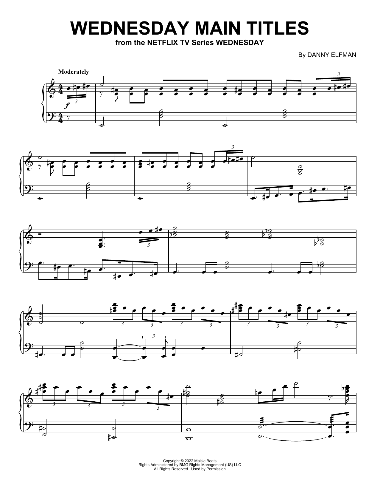 Wednesday Main Titles (Piano Solo) von Danny Elfman