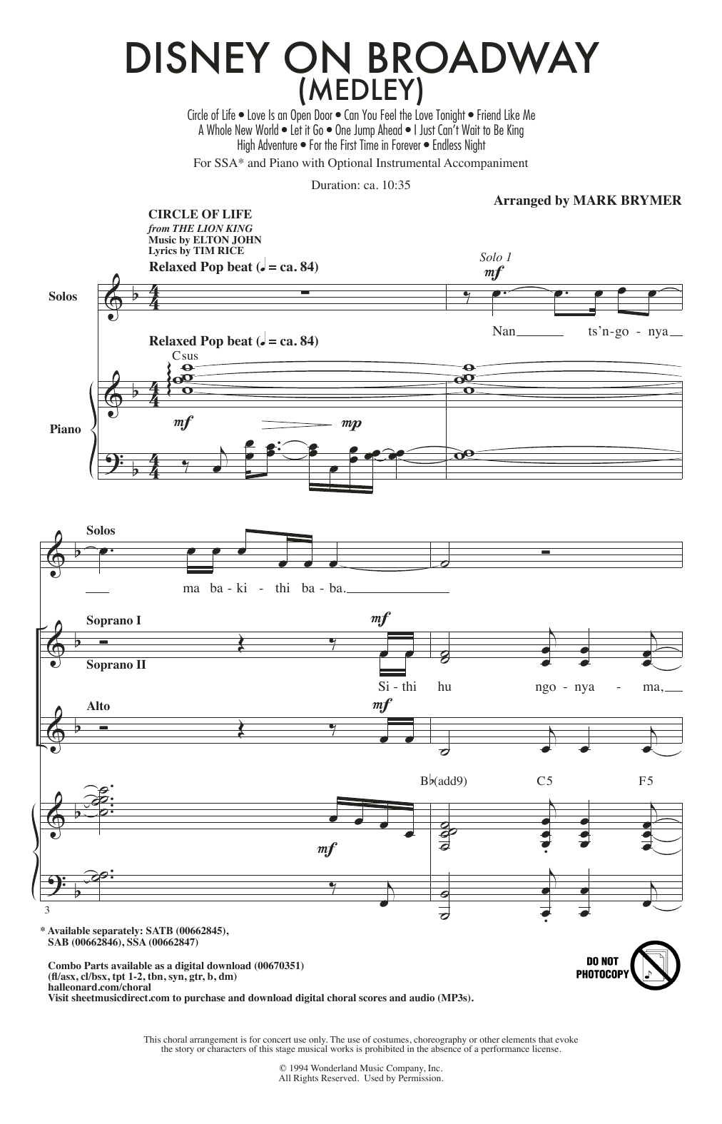 Disney On Broadway (Medley) (SSA Choir) von Mark Brymer