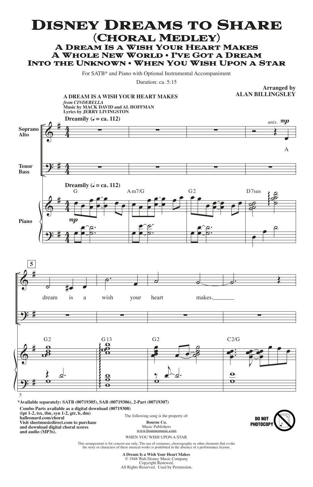 Disney Dreams To Share (Choral Medley) (SATB Choir) von Alan Billingsley