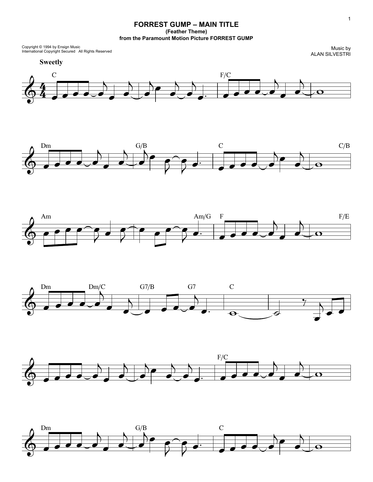 Forrest Gump - Main Title (Feather Theme) (Lead Sheet / Fake Book) von Alan Silvestri