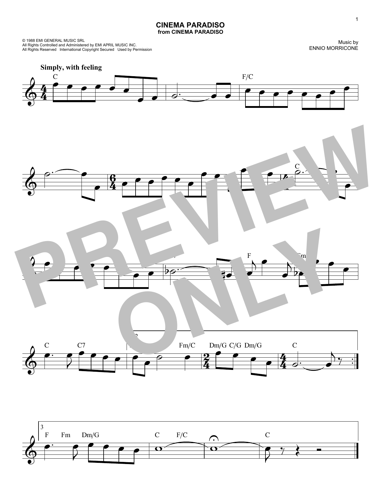 Cinema Paradiso (Lead Sheet / Fake Book) von Ennio Morricone