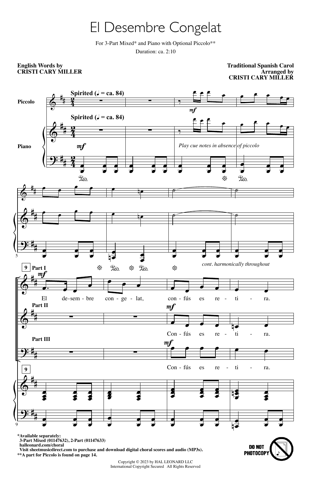 El Desembre Congelat (arr. Cristi Cary Miller) (3-Part Mixed Choir) von Traditional Spanish Carol