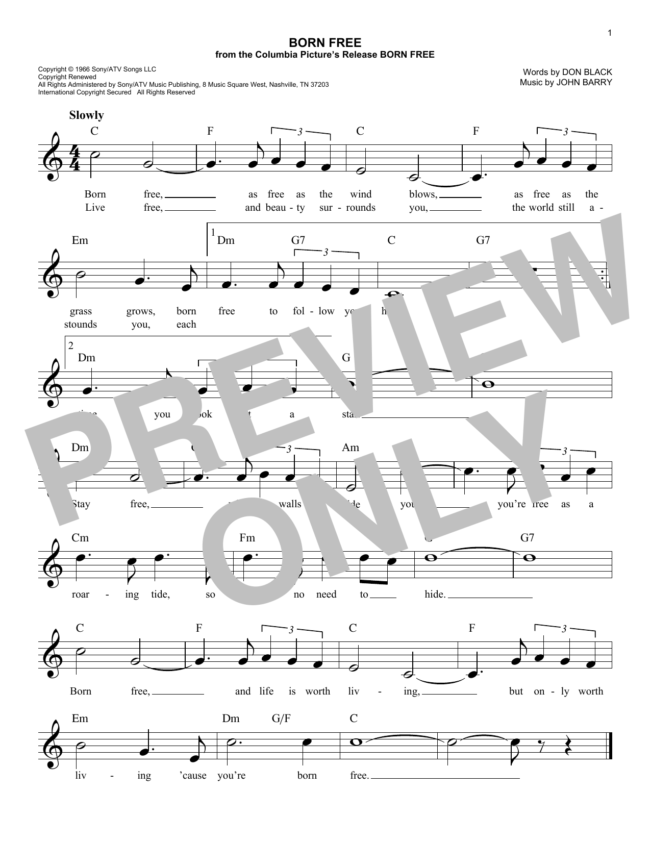 Born Free (Lead Sheet / Fake Book) von Roger Williams