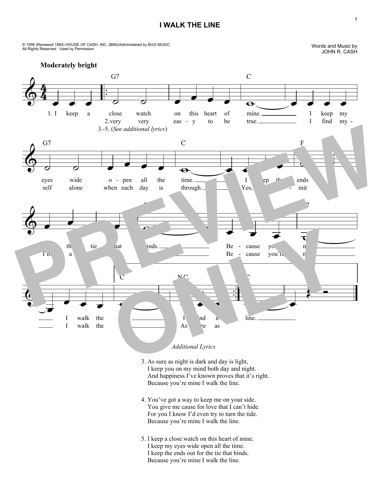 I Walk The Line (Lead Sheet / Fake Book) von Johnny Cash