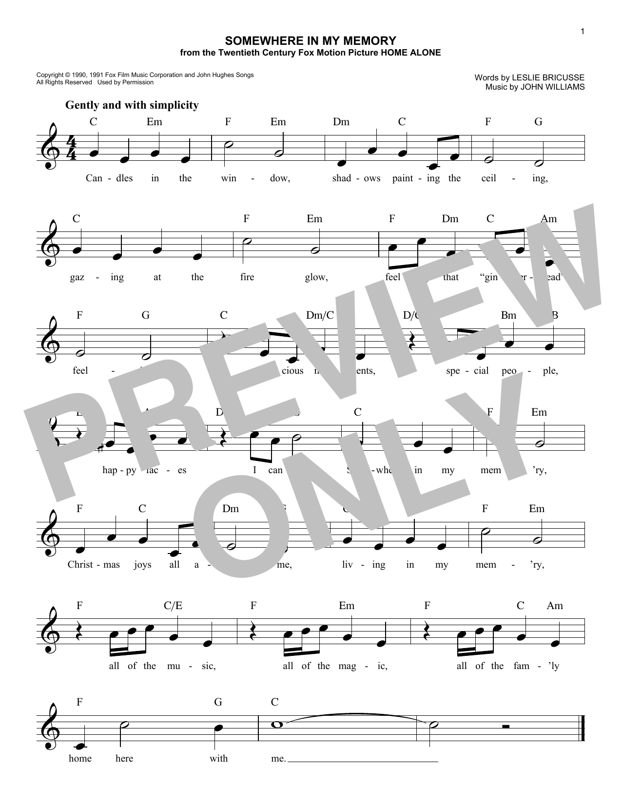 Somewhere In My Memory (Lead Sheet / Fake Book) von John Williams