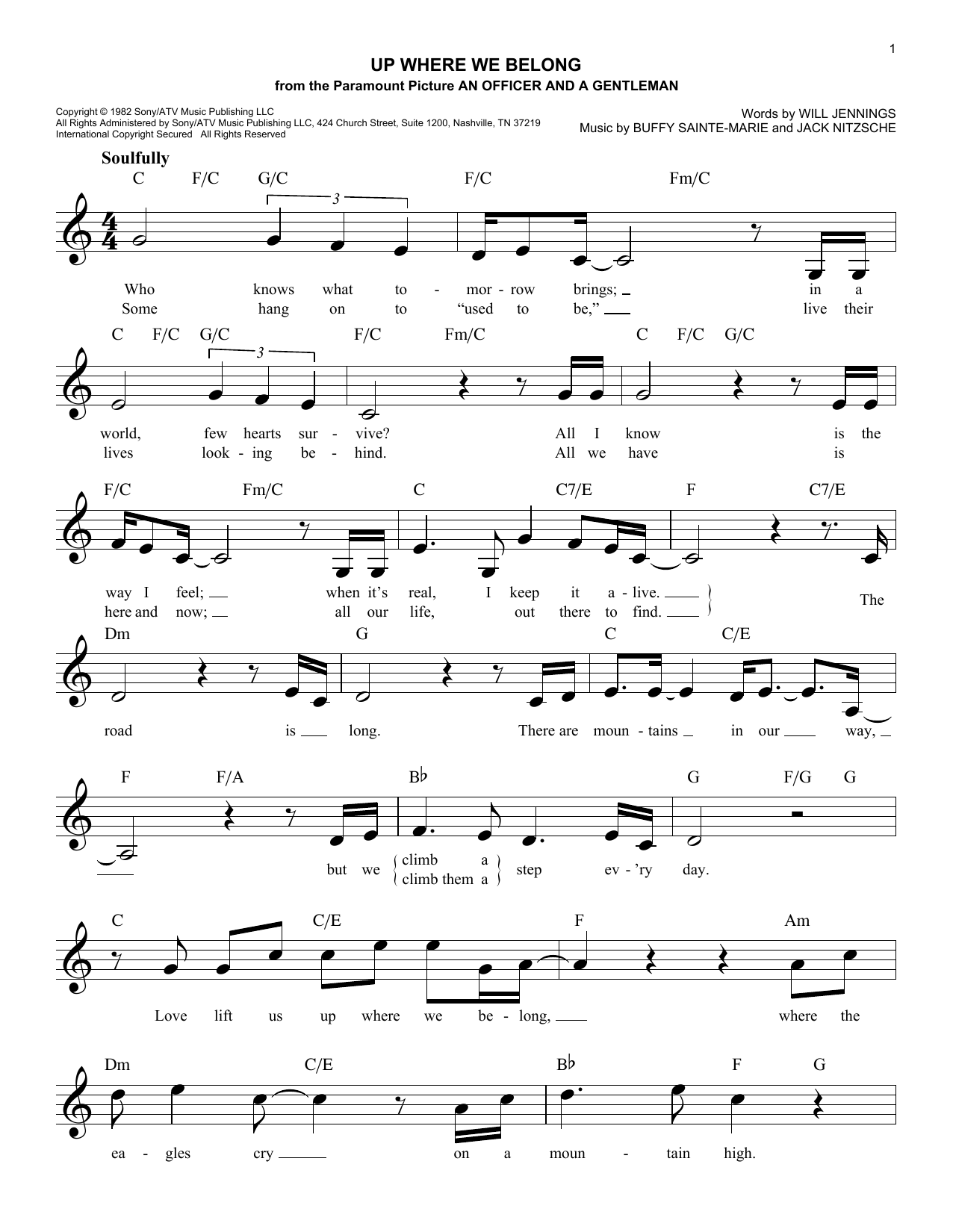 Up Where We Belong (Lead Sheet / Fake Book) von Joe Cocker & Jennifer Warnes