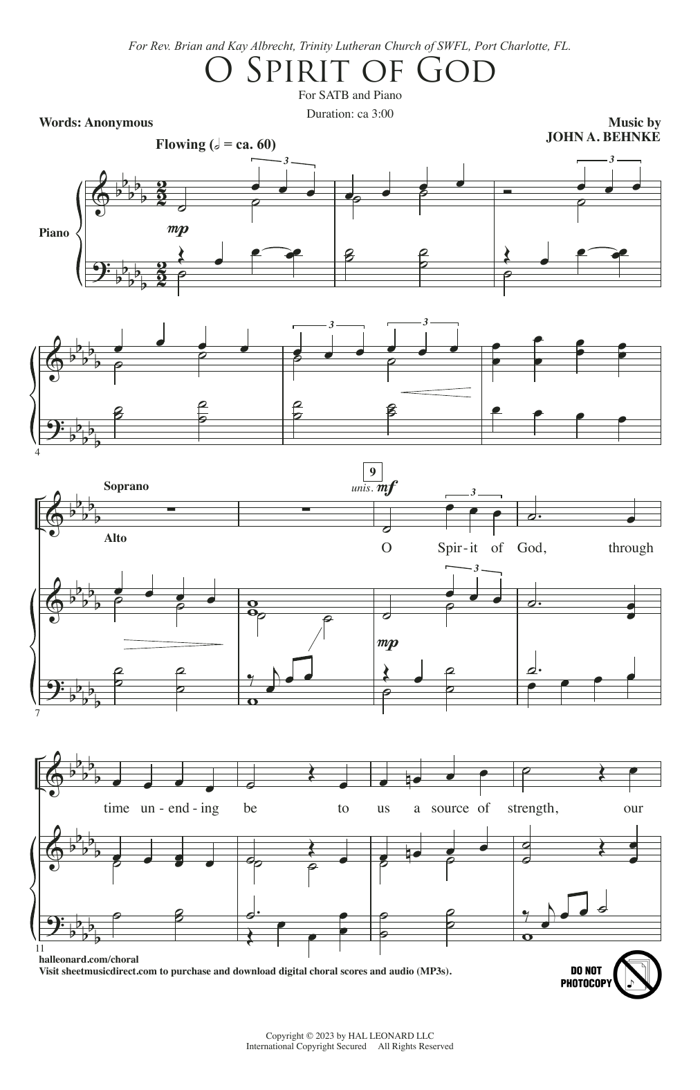 O Spirit Of God (SATB Choir) von John A. Behnke