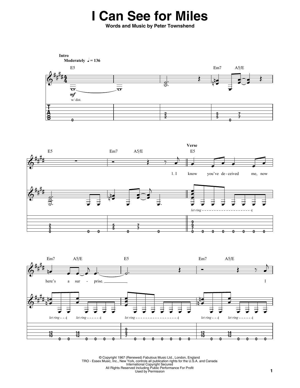 I Can See For Miles (Guitar Tab (Single Guitar)) von The Who