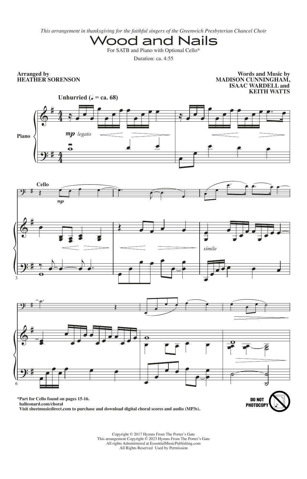 Wood And Nails (arr. Heather Sorenson) (SATB Choir) von The Porter's Gate