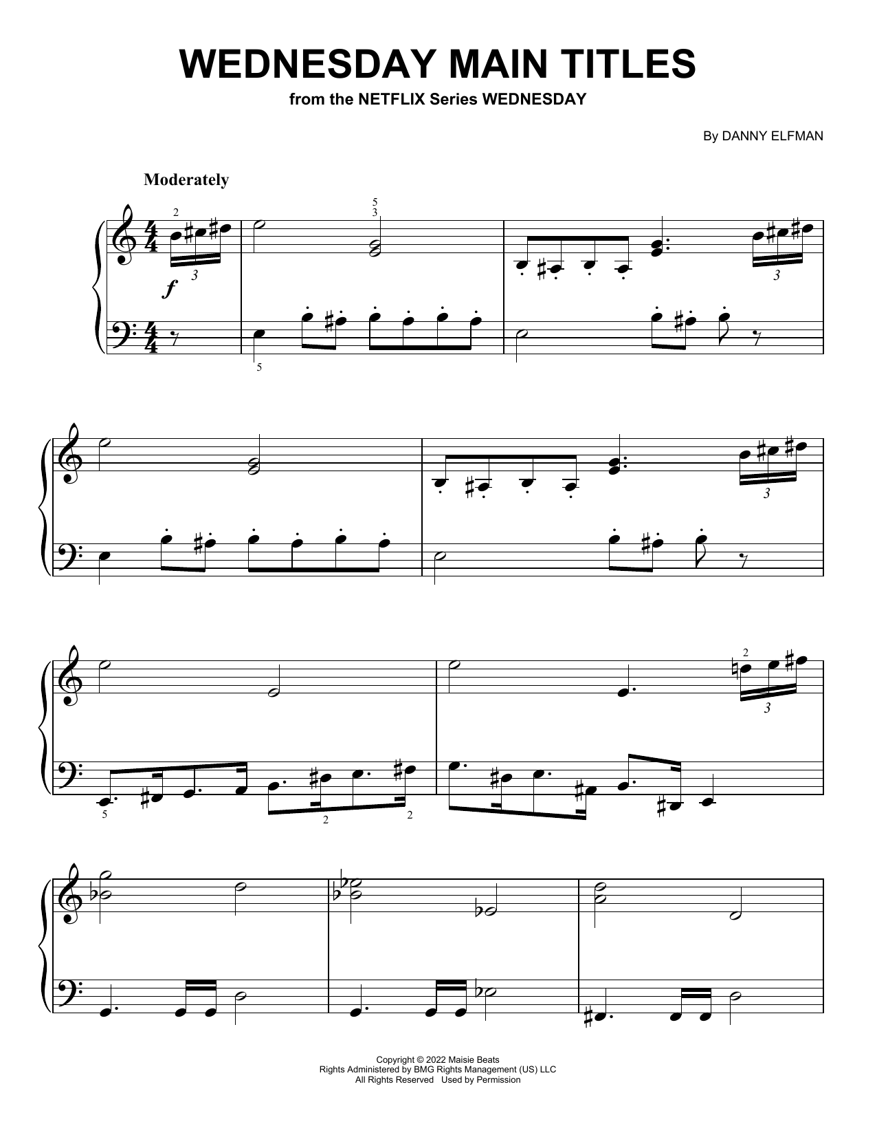 Wednesday Main Titles (Easy Piano) von Danny Elfman