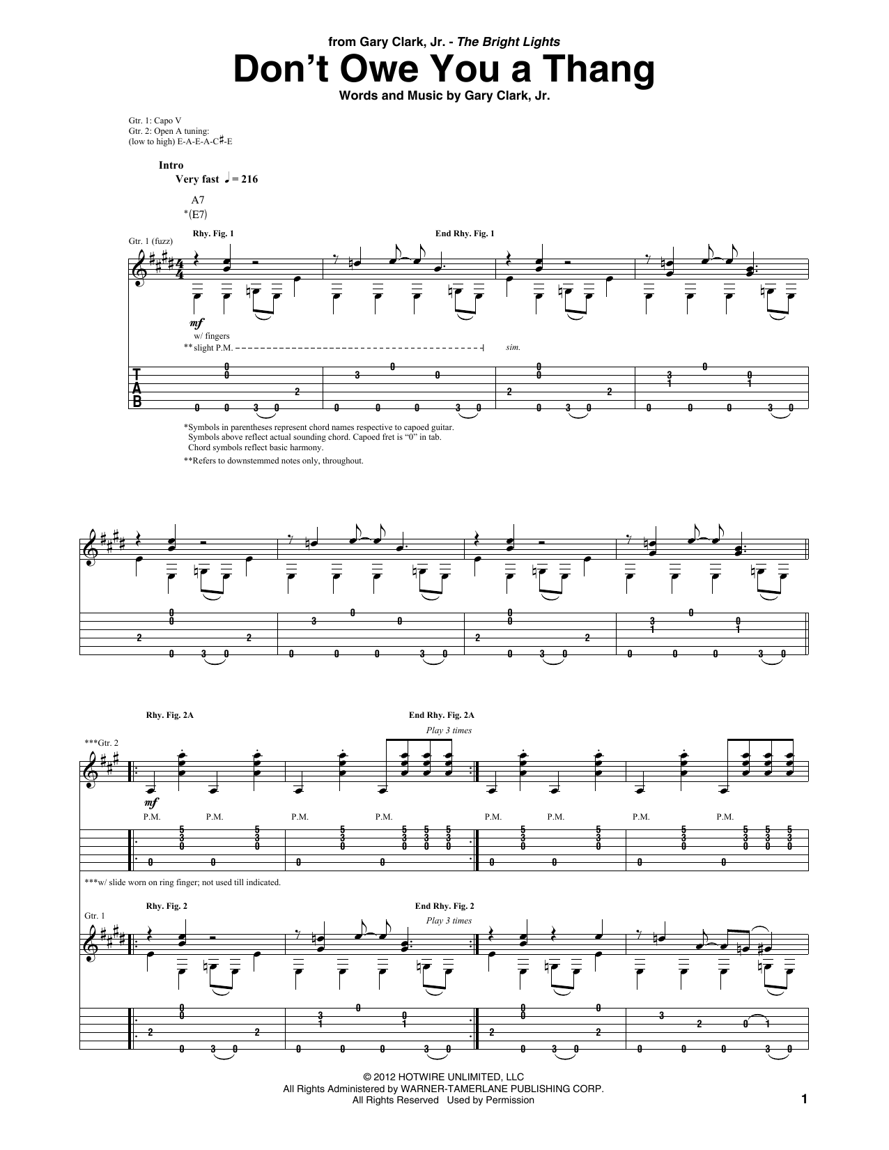 Don't Owe You A Thang (Guitar Tab) von Gary Clark, Jr.
