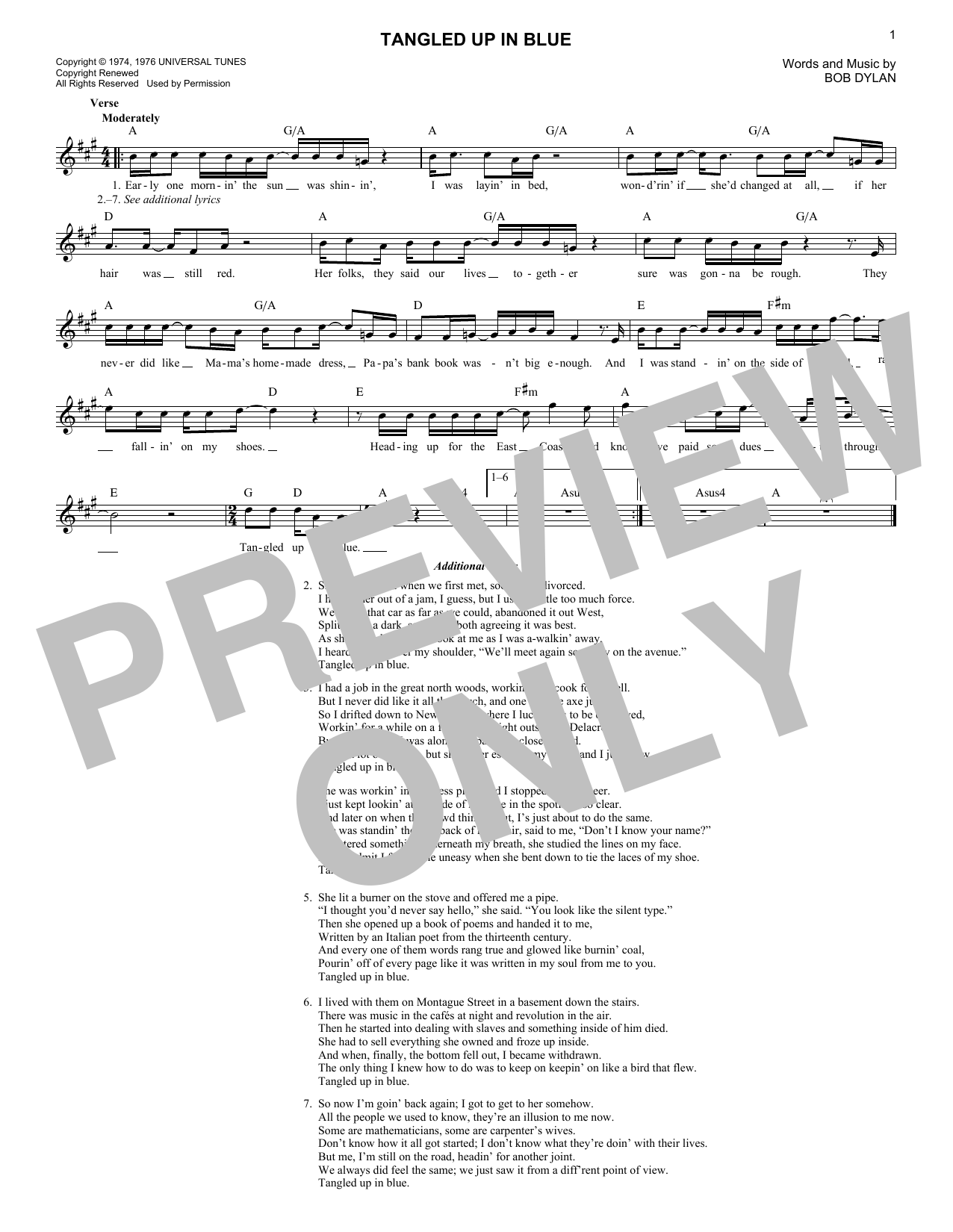 Tangled Up In Blue (Lead Sheet / Fake Book) von Bob Dylan