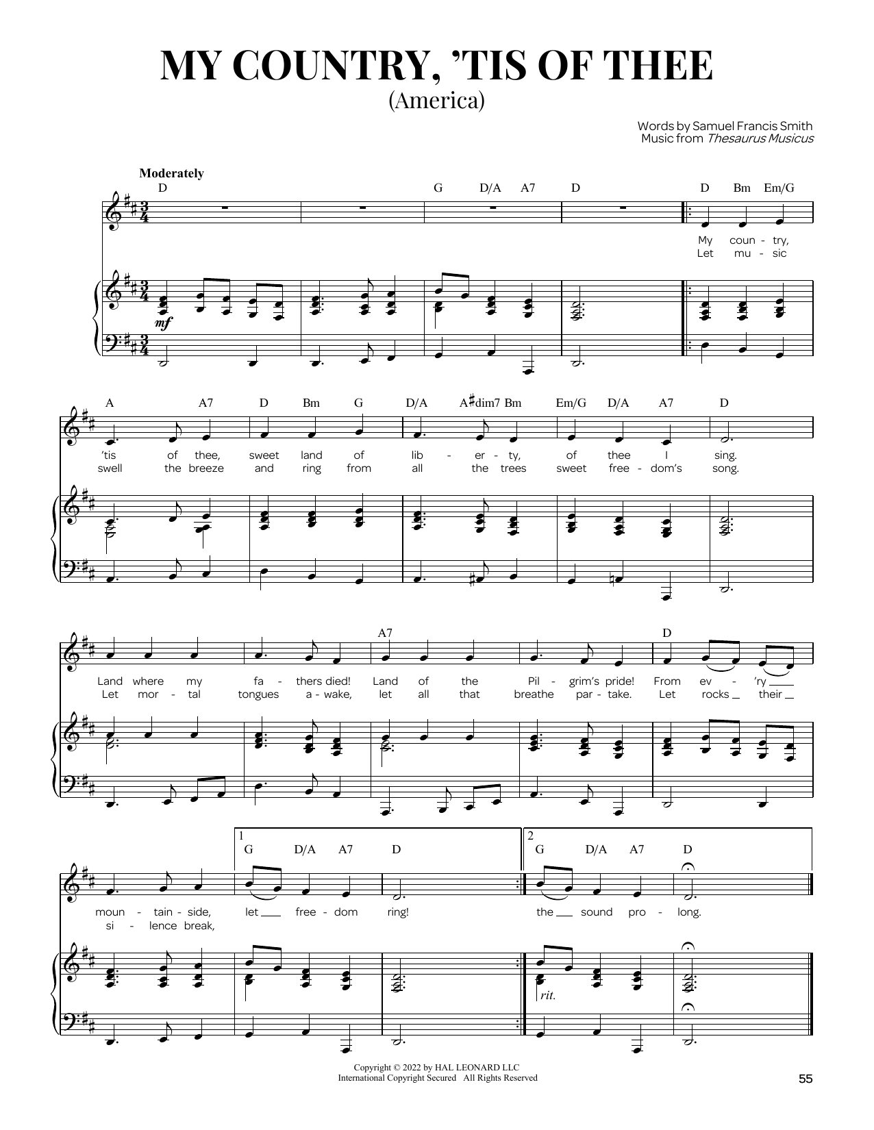 My Country, 'Tis Of Thee (America) (Piano & Vocal) von Samuel Francis Smith