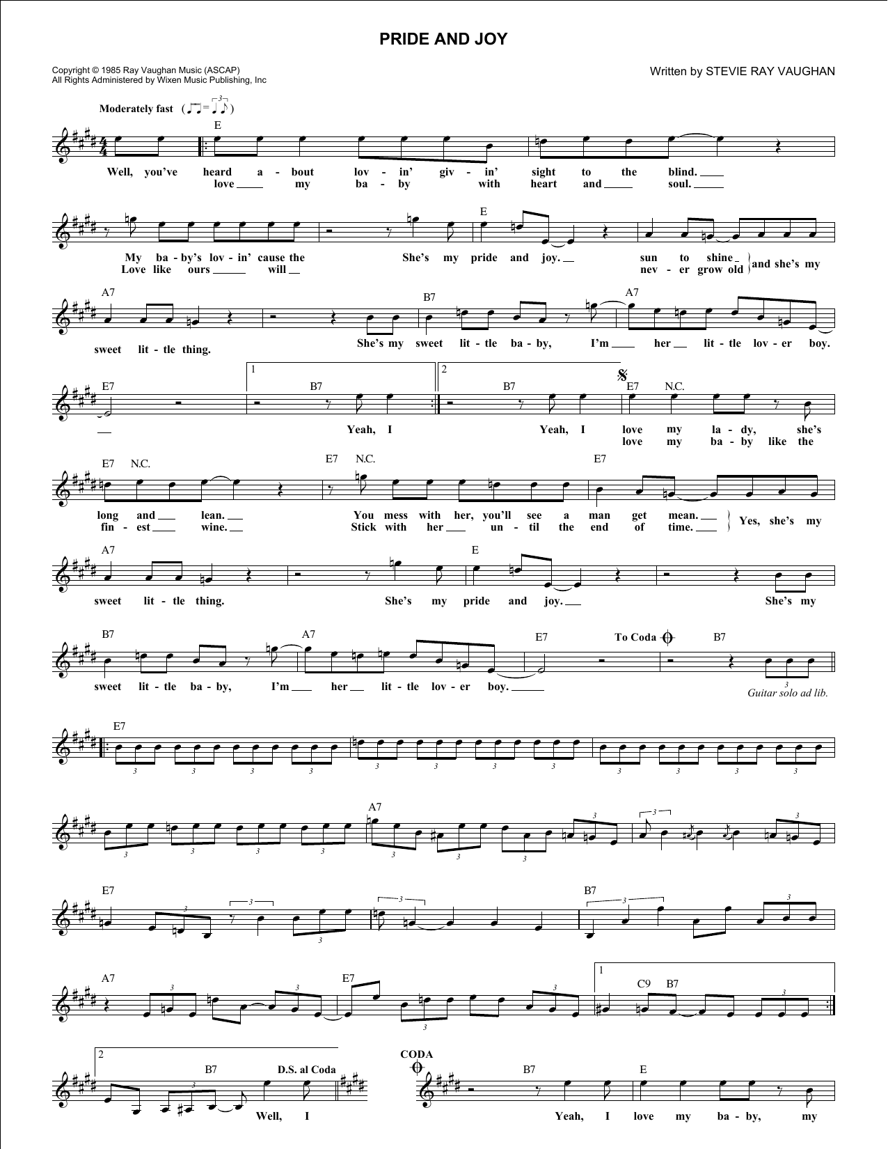 Pride And Joy (Lead Sheet / Fake Book) von Stevie Ray Vaughan