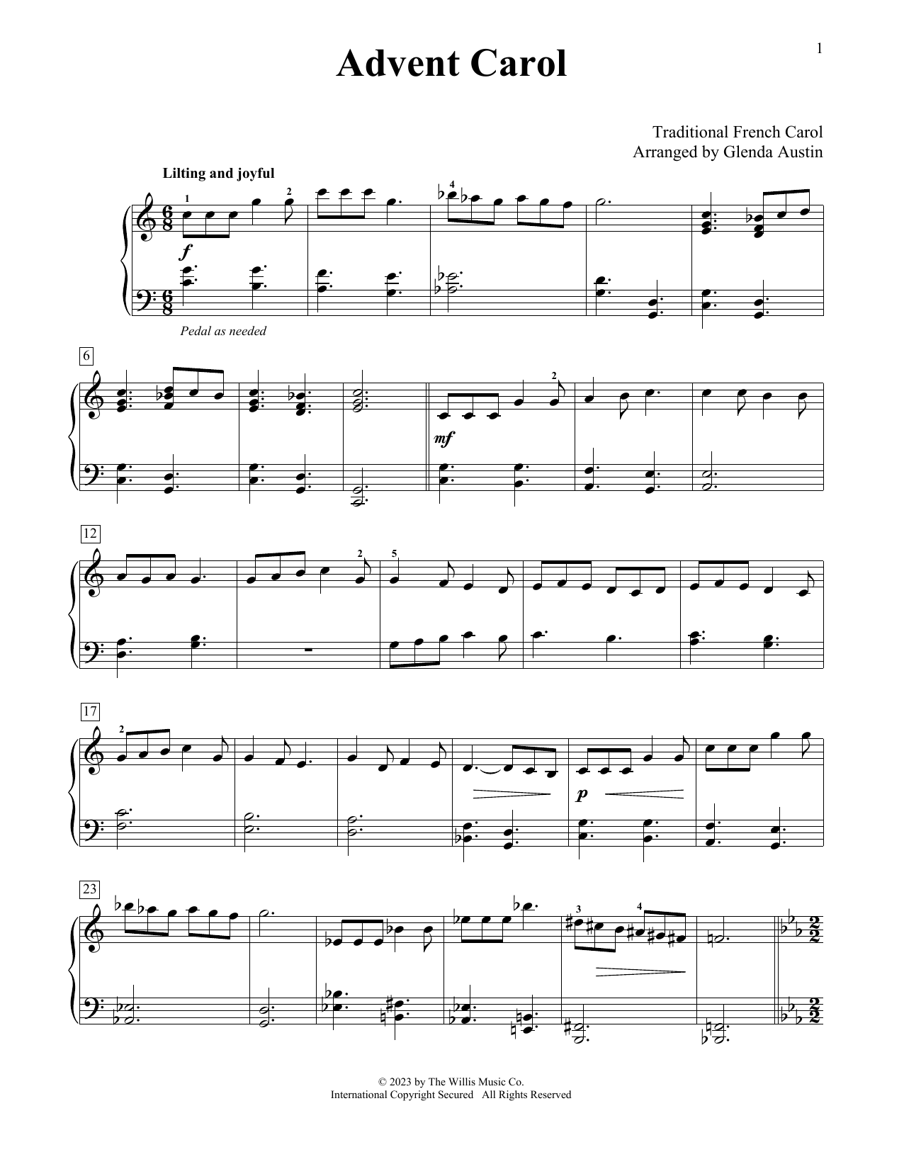 Advent Carol (arr. Glenda Austin) (Educational Piano) von Traditional French Carol