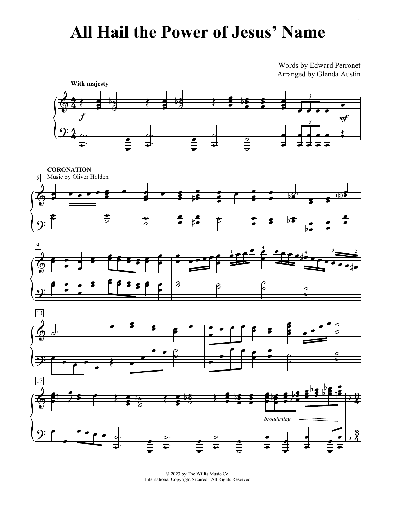 All Hail The Power Of Jesus' Name (arr. Glenda Austin) (Educational Piano) von John Rippon